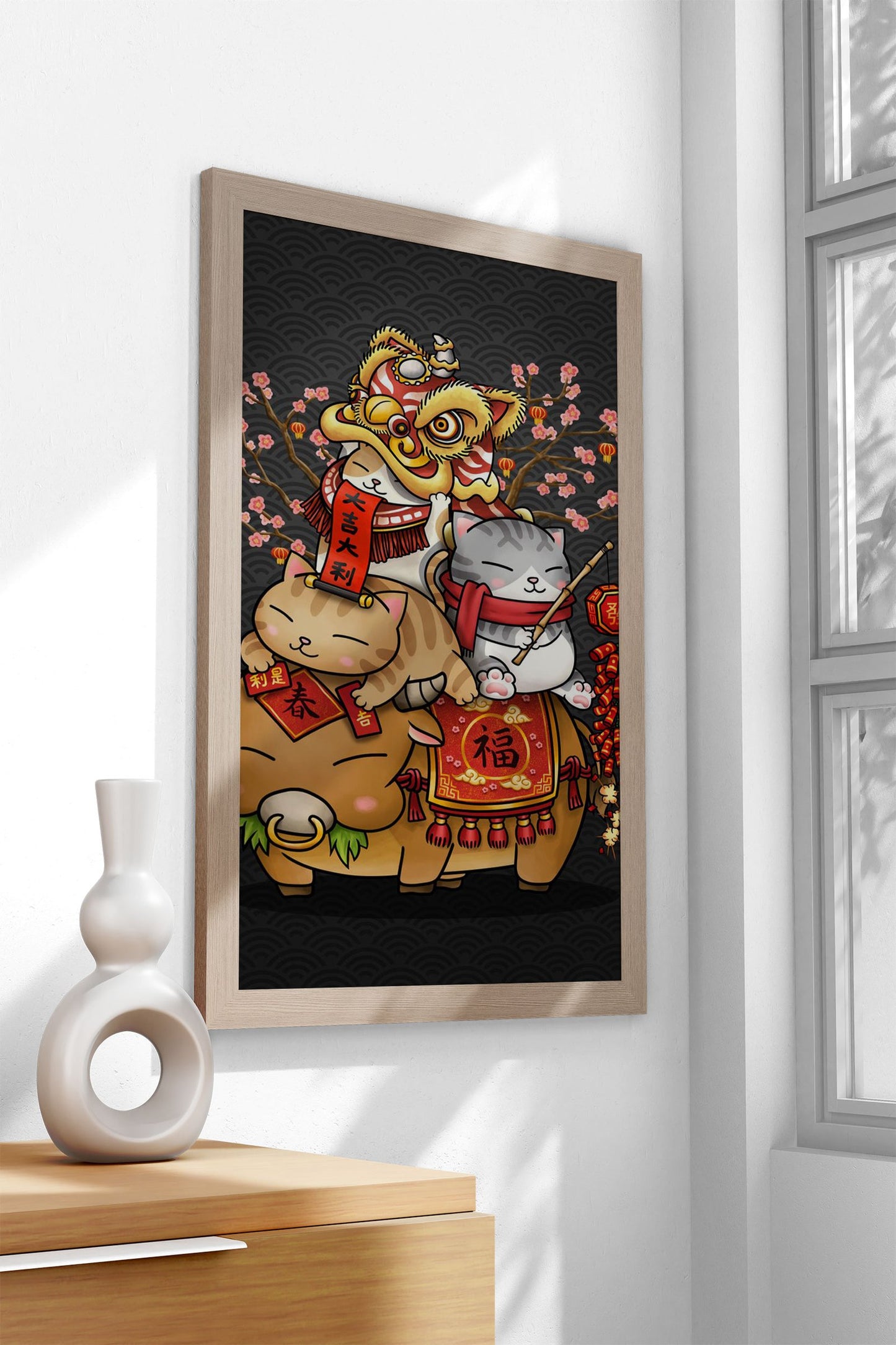 Chinese New Year Cats Asian Style Poster | Wall Art for Home & Office | High-Quality Print