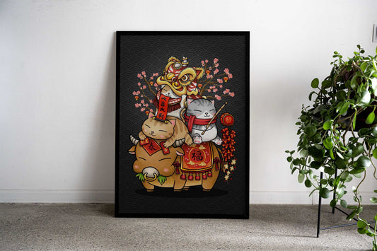 Chinese New Year Cats Asian Style Poster | Wall Art for Home & Office | High-Quality Print - High-Quality Visual Display