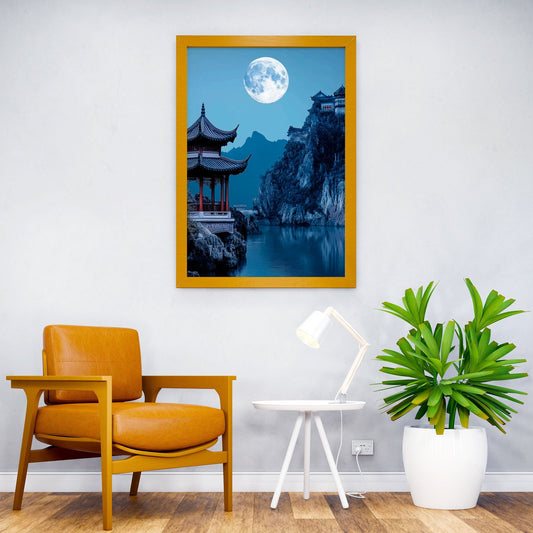 Chinese Pagoda Under Full Moon Asian Style Poster | Wall Art for Home & Office | High-Quality Print - High-Quality Visual Display