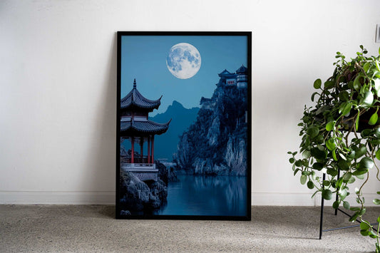 Chinese Pagoda Under Full Moon Asian Style Poster | Wall Art for Home & Office | High-Quality Print - High-Quality Visual Display