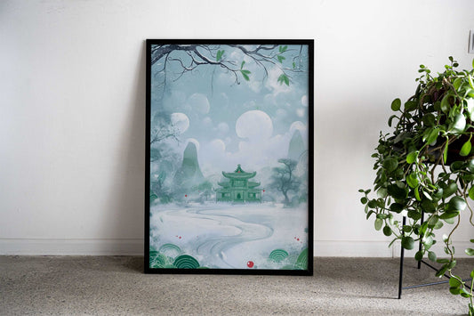 Chinese Temple Winter Landscape Asian Style Poster | Wall Art for Home & Office | High-Quality Print - High-Quality Visual Display