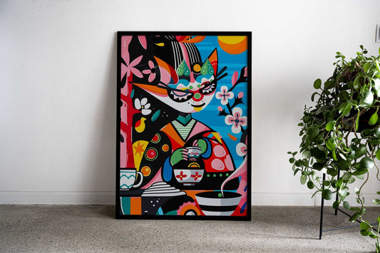 Colorful Kimono Cat Asian Style Poster | Wall Art for Home & Office | High-Quality Print - High-Quality Visual Display