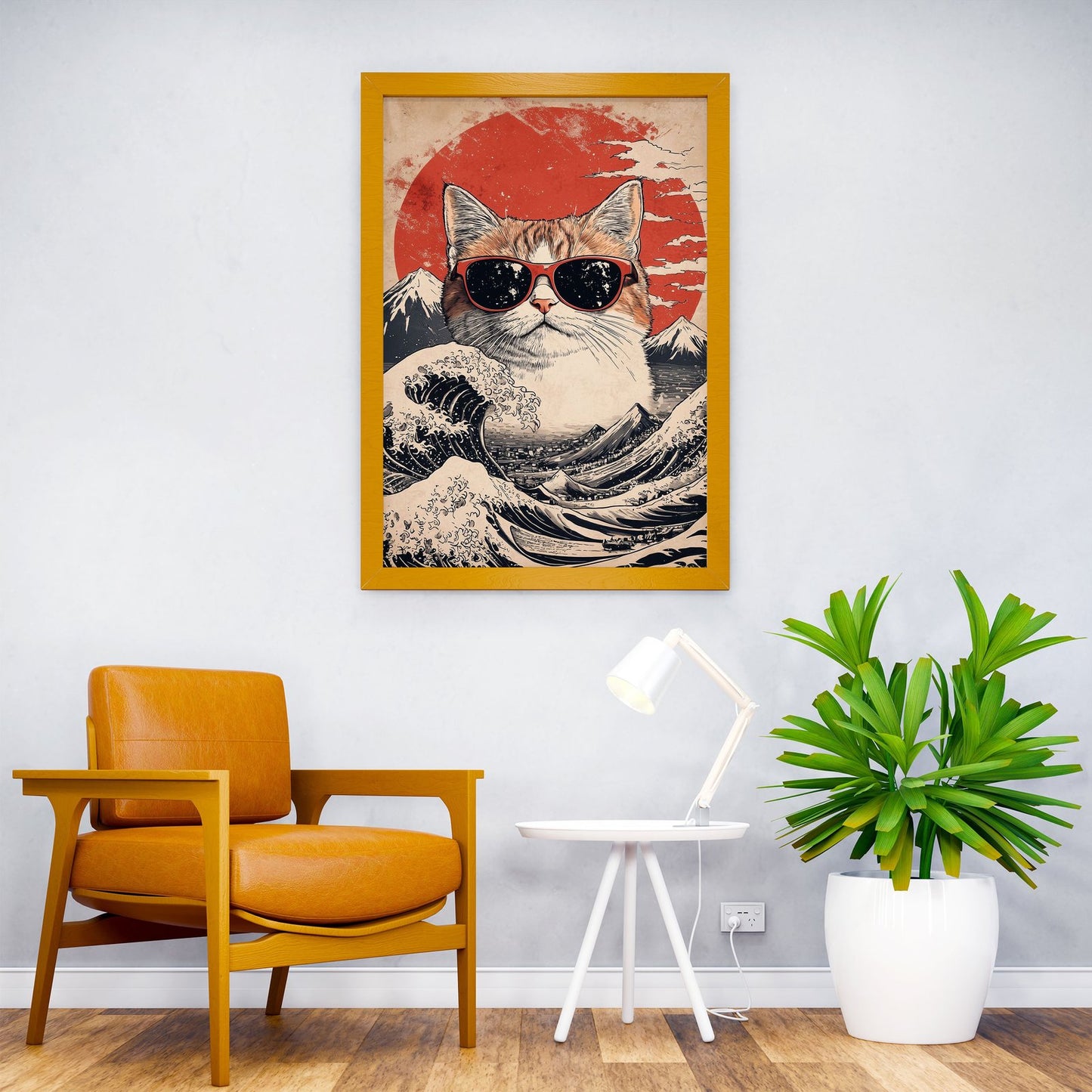 Cool Cat At the Great Wave Asian Style Poster | Wall Art for Home & Office | High-Quality Print - High-Quality Visual Display
