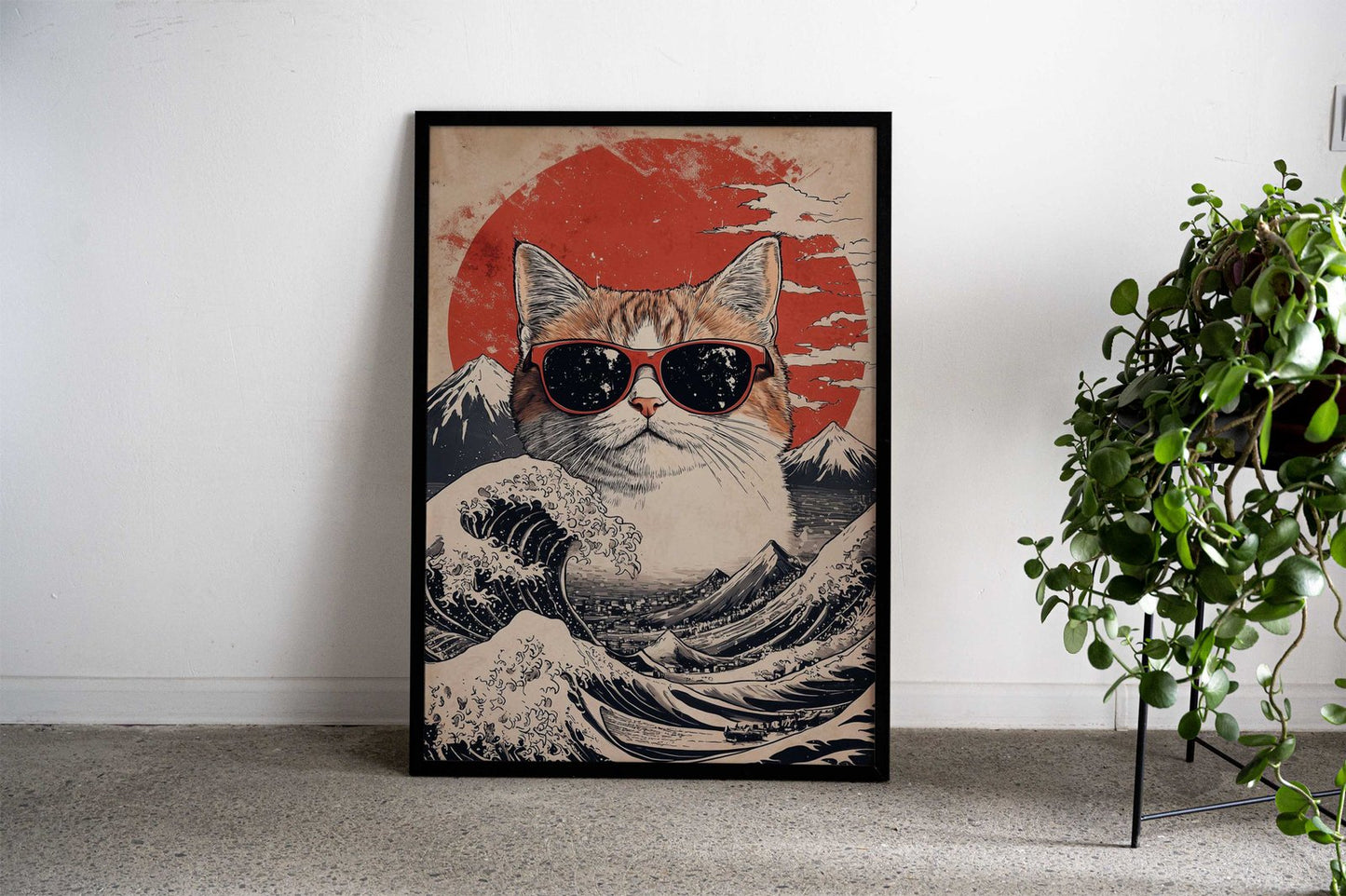 Cool Cat At the Great Wave Asian Style Poster | Wall Art for Home & Office | High-Quality Print - High-Quality Visual Display