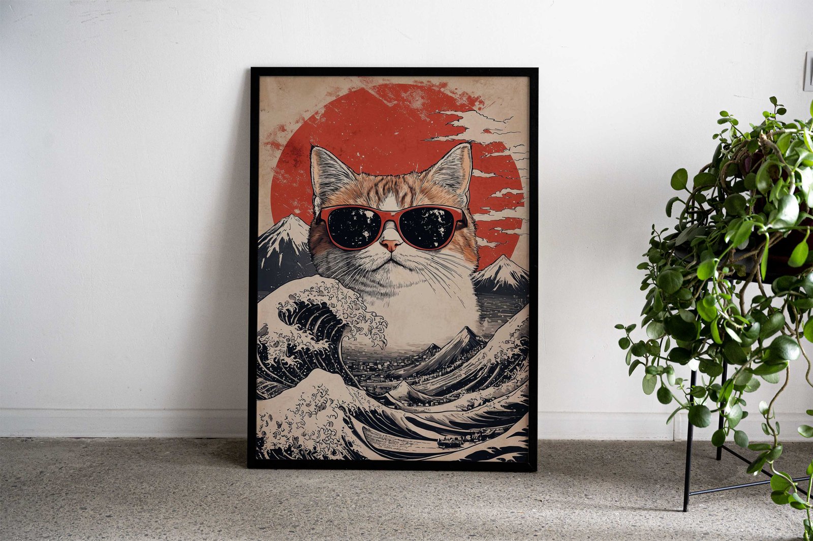 Cool Cat At the Great Wave Asian Style Poster | Wall Art for Home & Office | High-Quality Print - High-Quality Visual Display