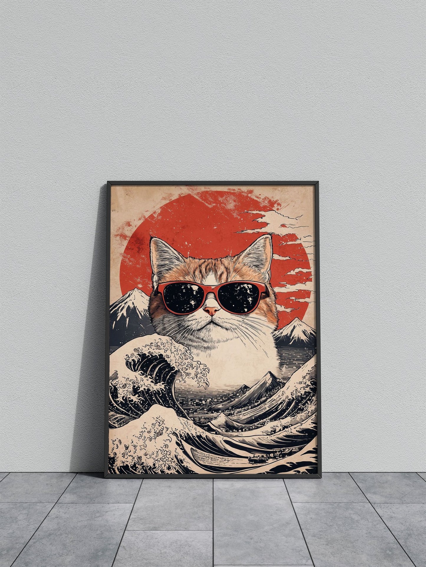 Cool Cat At the Great Wave Asian Style Poster | Wall Art for Home & Office | High-Quality Print - High-Quality Visual Display