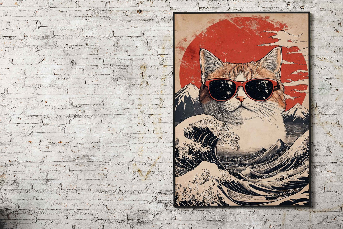 Cool Cat At the Great Wave Asian Style Poster | Wall Art for Home & Office | High-Quality Print - High-Quality Visual Display
