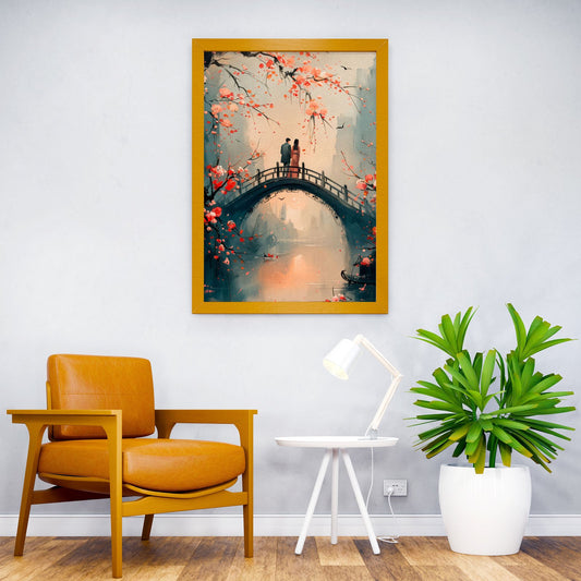 Couple on Bridge in Blossom Asian Style Poster | Wall Art for Home & Office | High-Quality Print - High-Quality Visual Display