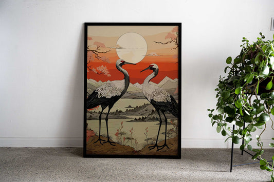 Crane Winter Migration Asian Style Poster | Wall Art for Home & Office | High-Quality Print - High-Quality Visual Display