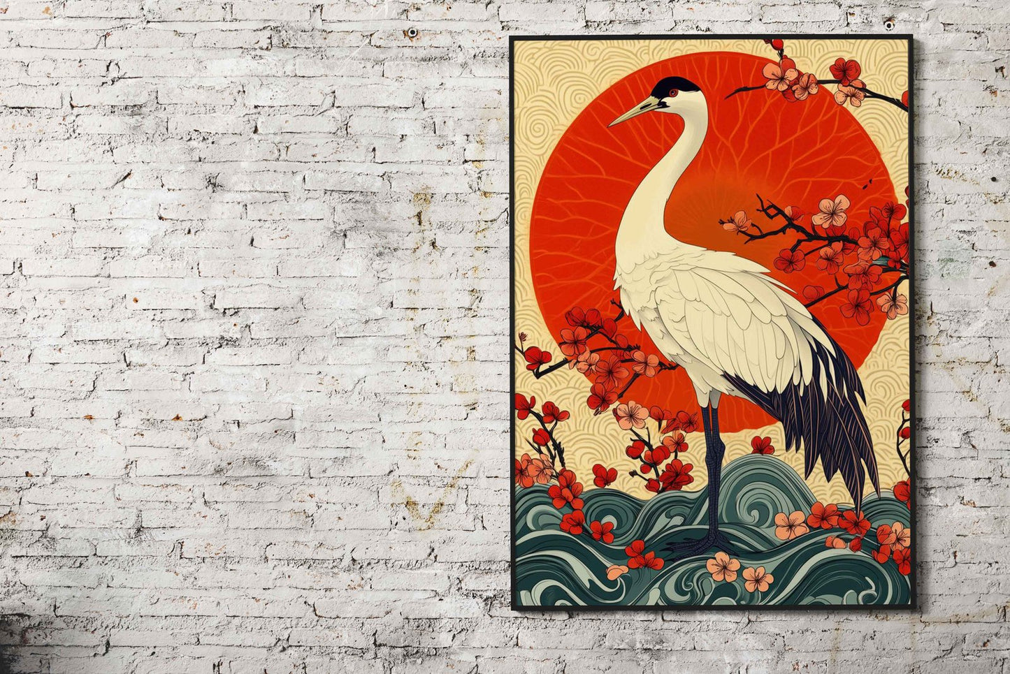 Crane and Cherry Blossoms Asian Style Poster | Wall Art for Home & Office | High-Quality Print - High-Quality Visual Display
