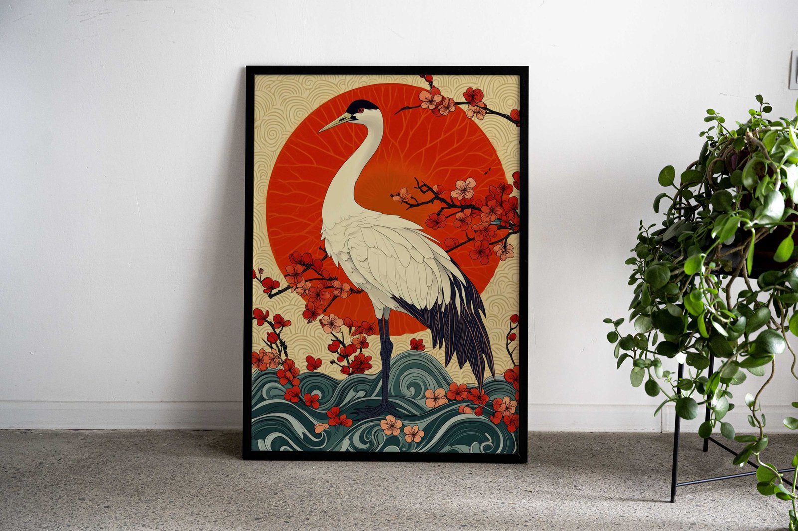 Crane and Cherry Blossoms Asian Style Poster | Wall Art for Home & Office | High-Quality Print - High-Quality Visual Display