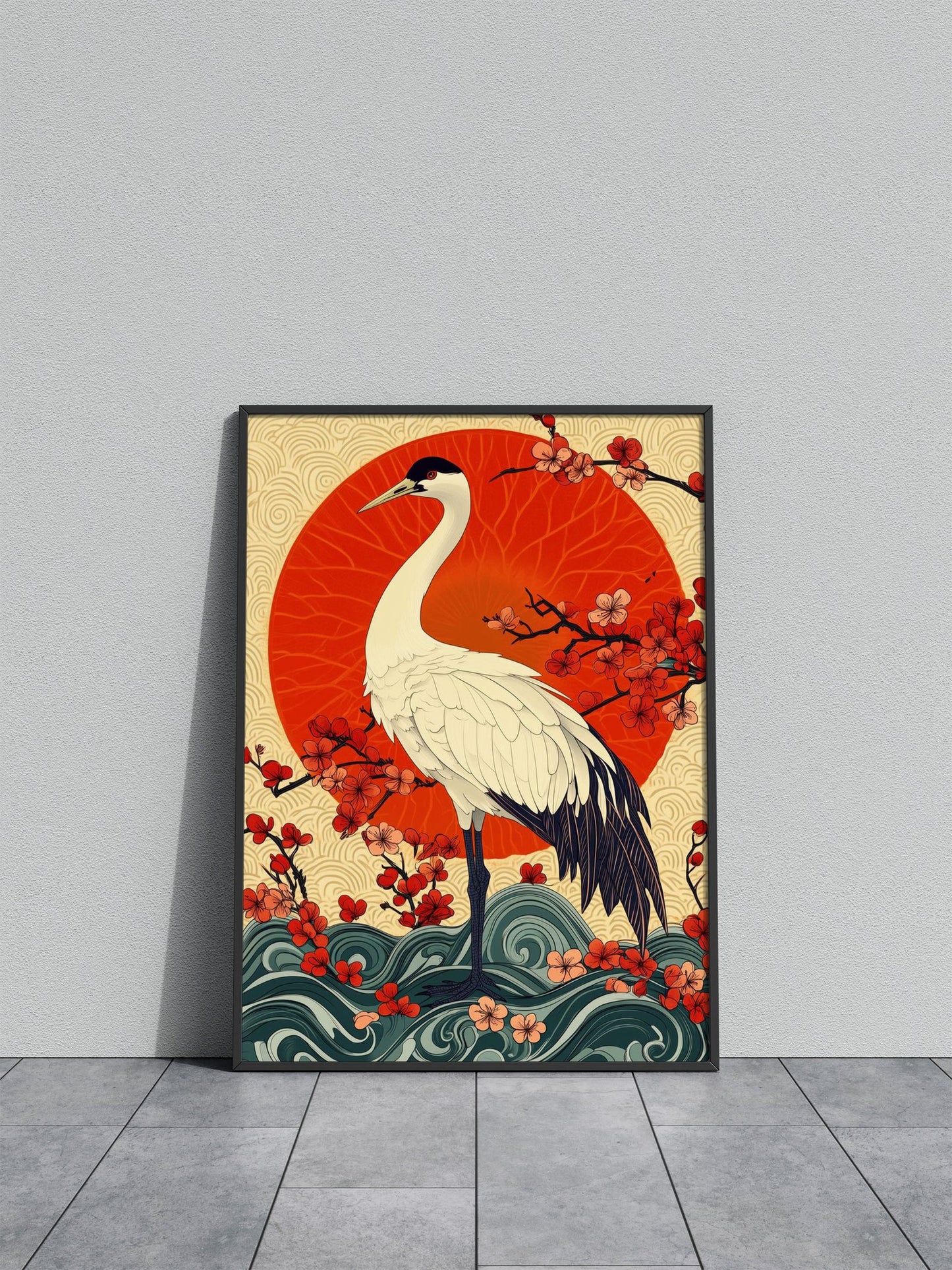 Crane and Cherry Blossoms Asian Style Poster | Wall Art for Home & Office | High-Quality Print - High-Quality Visual Display