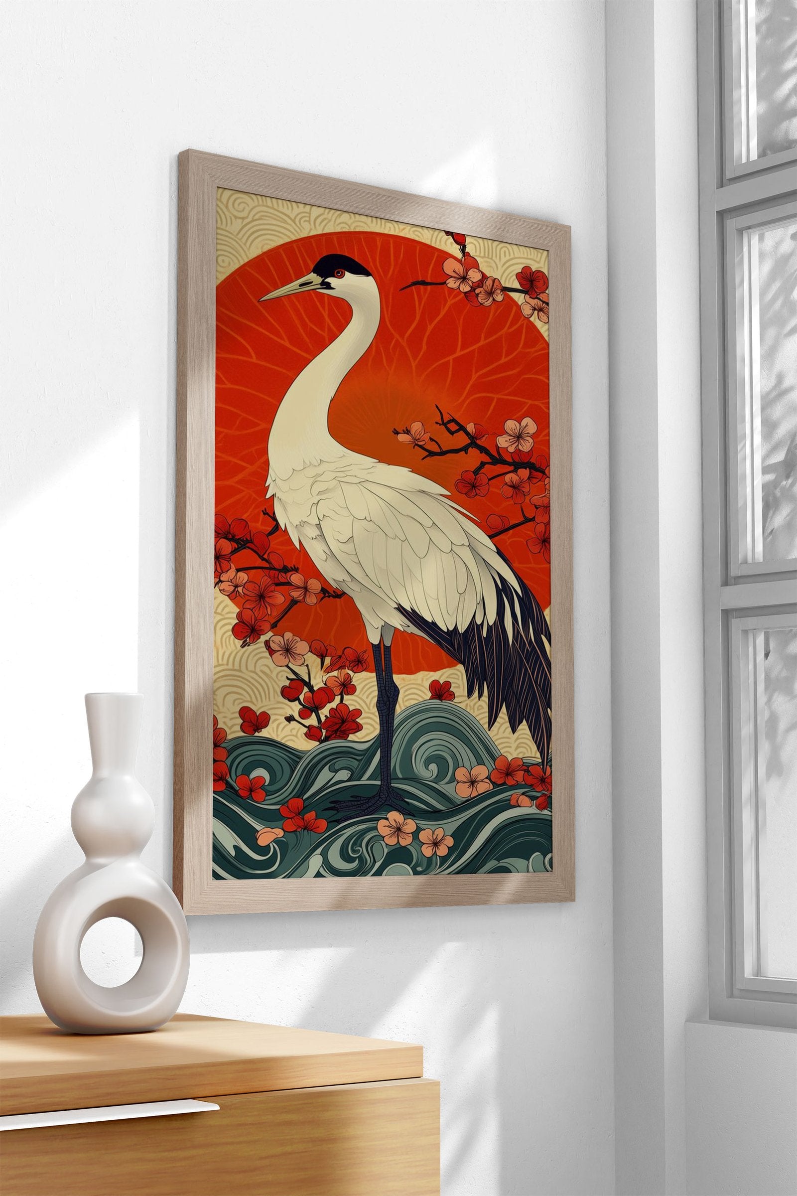 Crane and Cherry Blossoms Asian Style Poster | Wall Art for Home & Office | High-Quality Print - High-Quality Visual Display