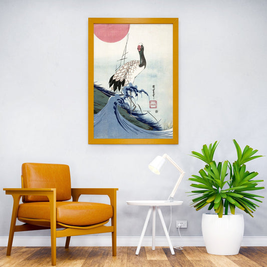 Crane in Waves Asian Style Poster | Wall Art for Home & Office | High-Quality Print - High-Quality Visual Display