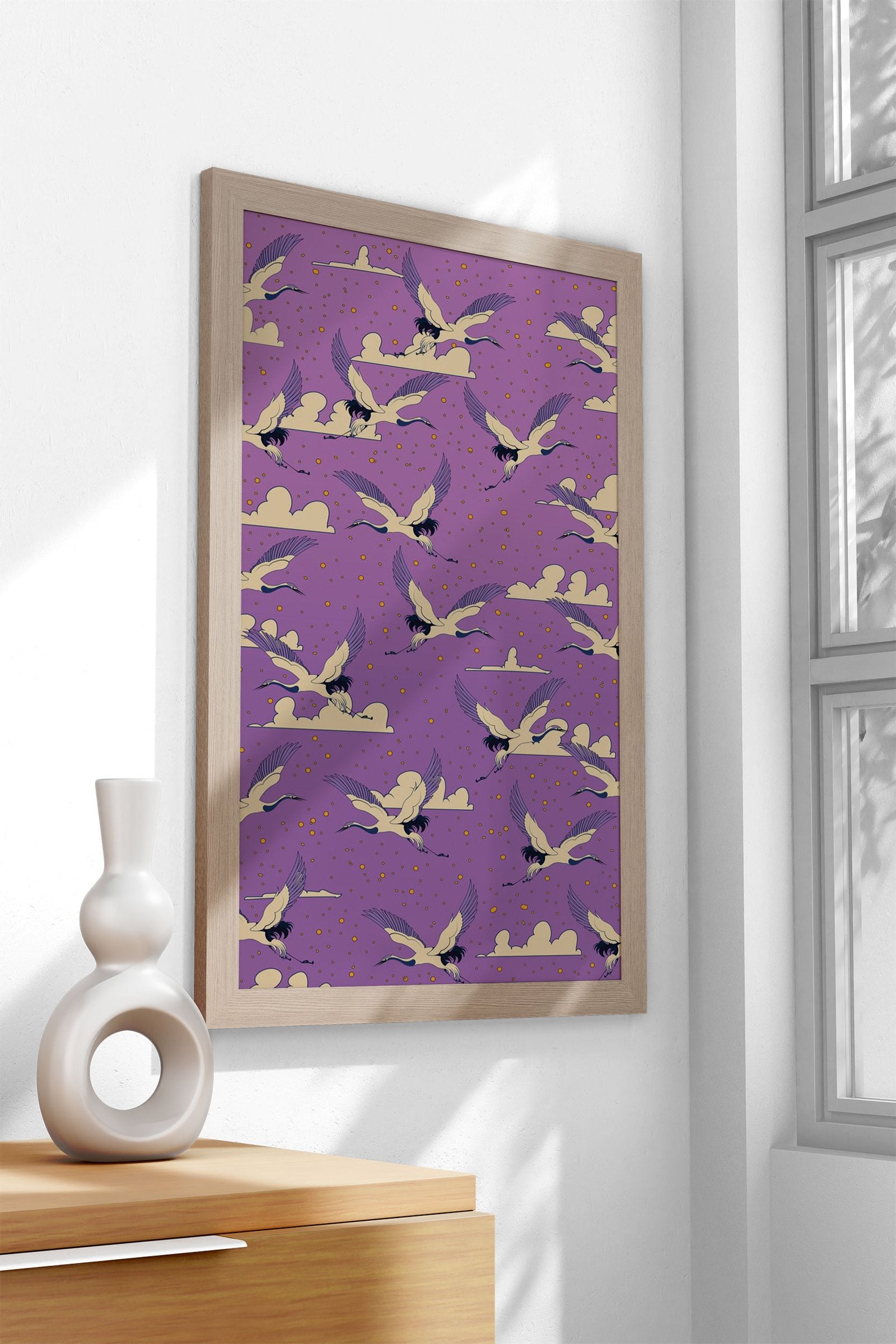 Cranes in Flight Asian Style Poster | Wall Art for Home & Office | High-Quality Print - High-Quality Visual Display