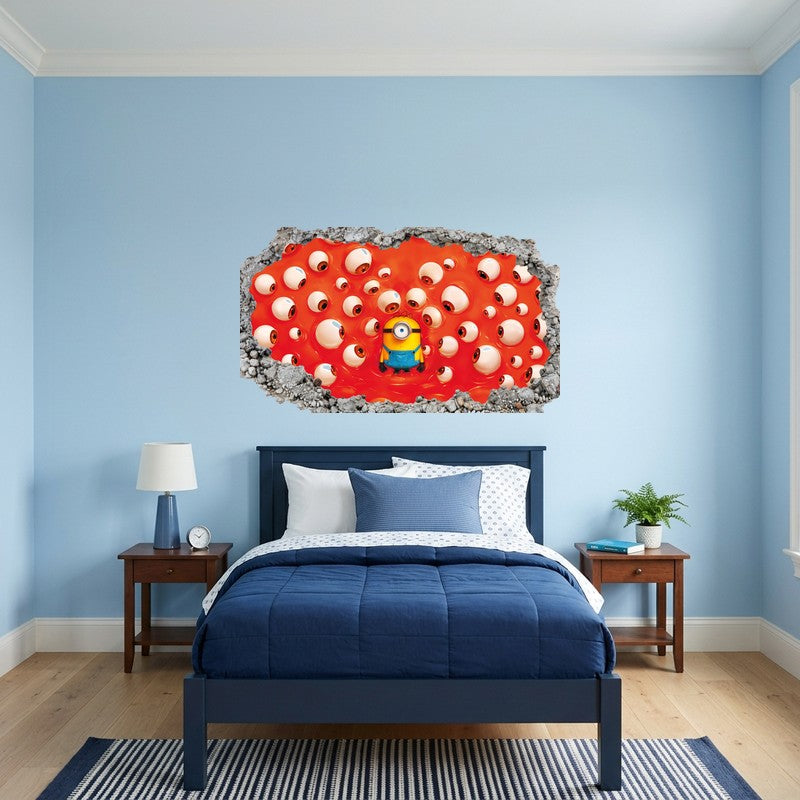 Creepy Red Eyes Minion Halloween 3D Smashed Wall Art Decal Sticker Decor Kids Room Wall Decal Sticker