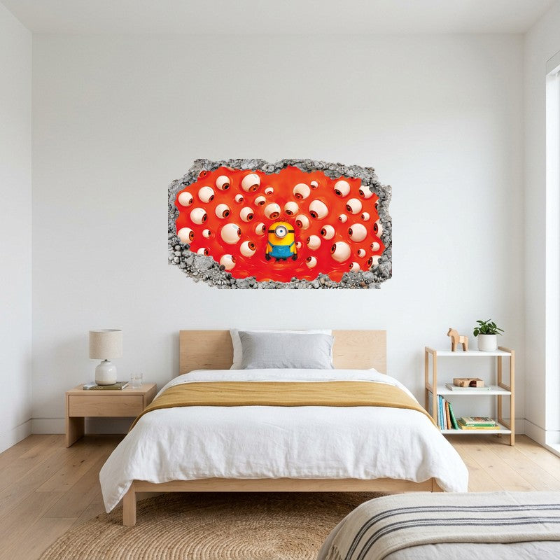 Creepy Red Eyes Minion Halloween 3D Smashed Wall Art Decal Sticker Decor Kids Room Wall Decal Sticker