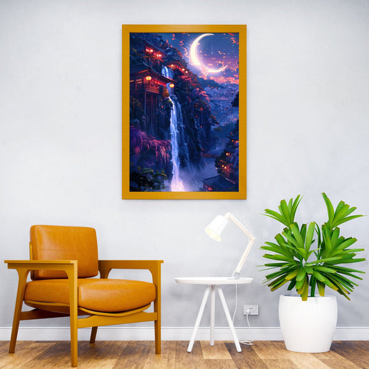Crescent Moon Nightscape Asian Style Poster | Wall Art for Home & Office | High-Quality Print - High-Quality Visual Display