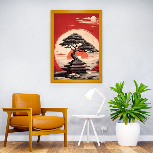 Crimson Bonsai Asian Style Poster | Wall Art for Home & Office | High-Quality Print - High-Quality Visual Display