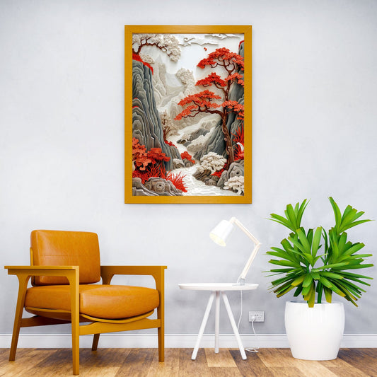 Crimson Canyon Asian Style Poster | Wall Art for Home & Office | High-Quality Print - High-Quality Visual Display