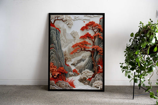 Crimson Canyon Asian Style Poster | Wall Art for Home & Office | High-Quality Print - High-Quality Visual Display