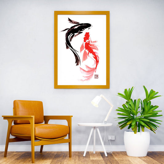 Crimson Dance Koi Asian Style Poster | Wall Art for Home & Office | High-Quality Print - High-Quality Visual Display