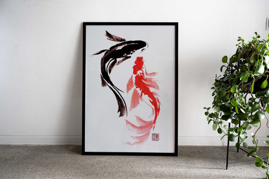 Crimson Dance Koi Asian Style Poster | Wall Art for Home & Office | High-Quality Print - High-Quality Visual Display