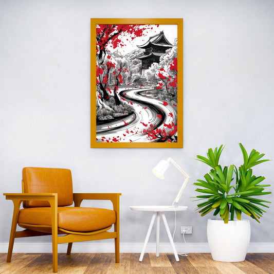 Crimson Japanese pagoda Asian Style Poster | Wall Art for Home & Office | High-Quality Print - High-Quality Visual Display