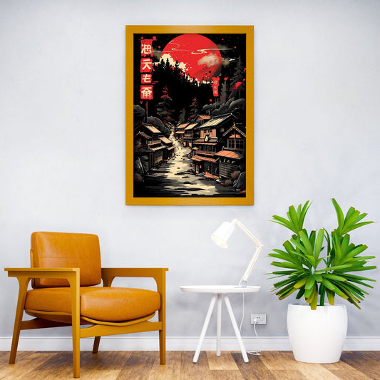 Crimson Moon Japan Village Asian Style Poster | Wall Art for Home & Office | High-Quality Print - High-Quality Visual Display