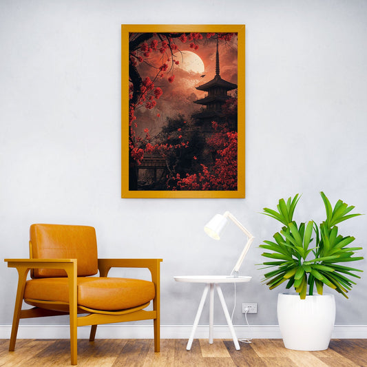 Crimson Moon Over Sakura Asian Style Poster | Wall Art for Home & Office | High-Quality Print - High-Quality Visual Display