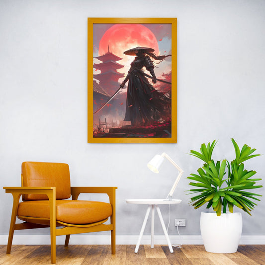 Crimson Moon Ronin Asian Style Poster | Wall Art for Home & Office | High-Quality Print - High-Quality Visual Display