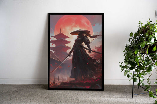 Crimson Moon Ronin Asian Style Poster | Wall Art for Home & Office | High-Quality Print - High-Quality Visual Display