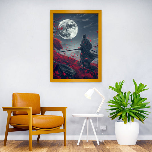 Crimson Moon Samurai Asian Style Poster | Wall Art for Home & Office | High-Quality Print - High-Quality Visual Display