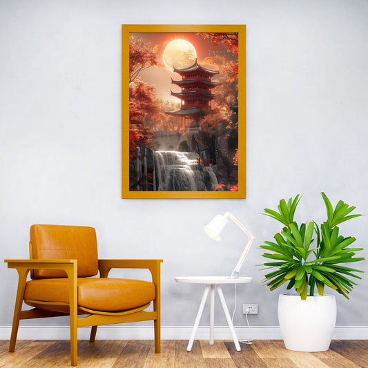 Crimson Moon Temple Asian Style Poster | Wall Art for Home & Office | High-Quality Print - High-Quality Visual Display