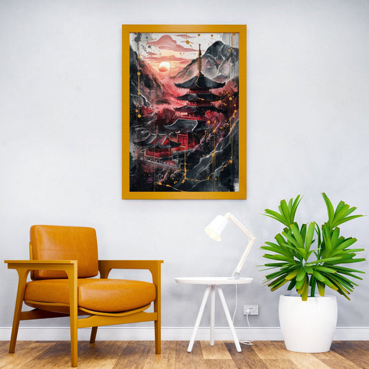 Crimson Pagoda Sunset Asian Style Poster | Wall Art for Home & Office | High-Quality Print - High-Quality Visual Display