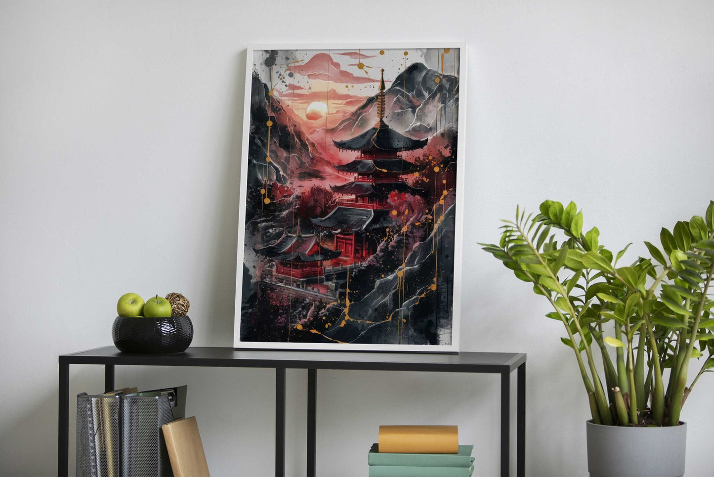 Crimson Pagoda Sunset Asian Style Poster | Wall Art for Home & Office | High-Quality Print