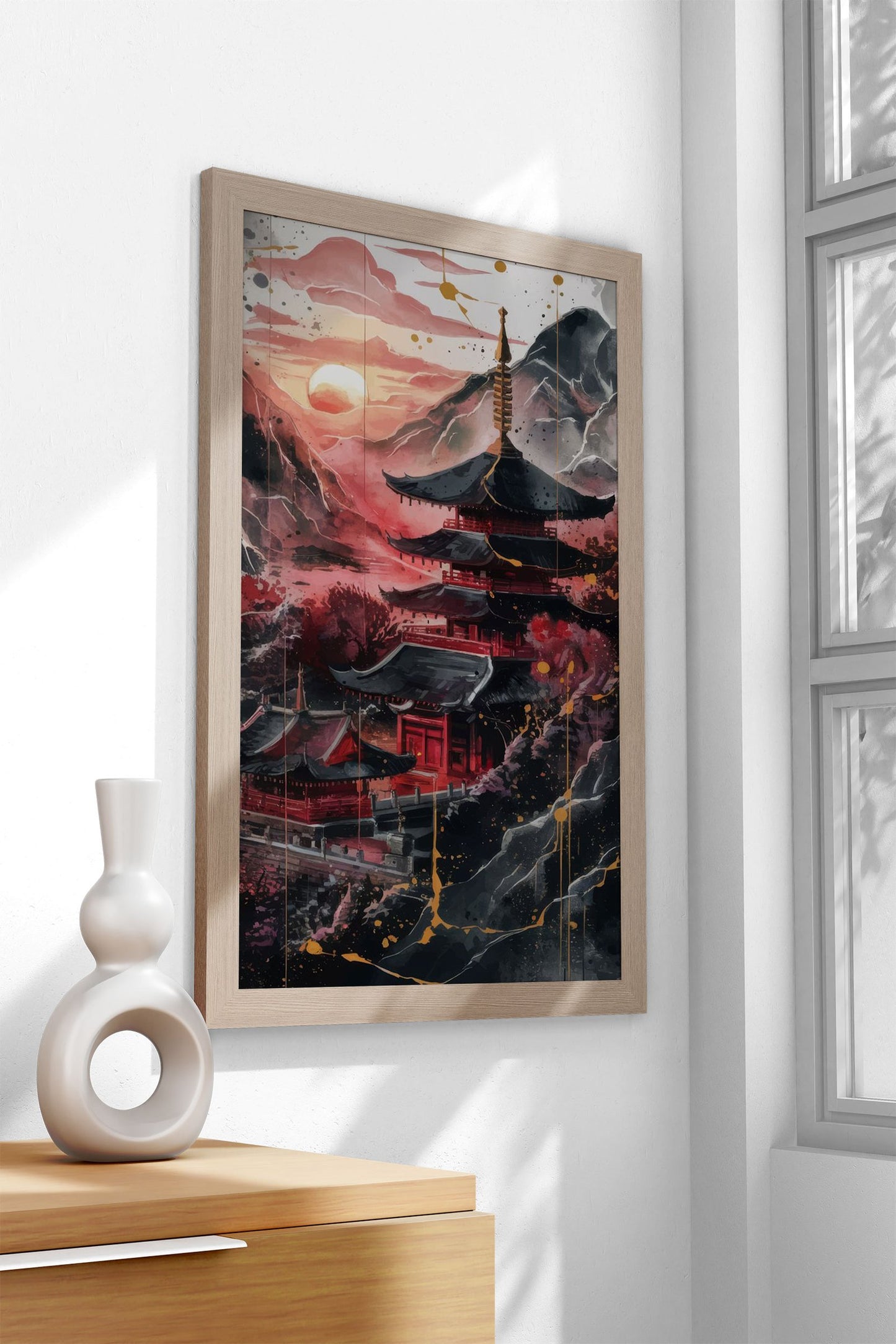 Crimson Pagoda Sunset Asian Style Poster | Wall Art for Home & Office | High-Quality Print