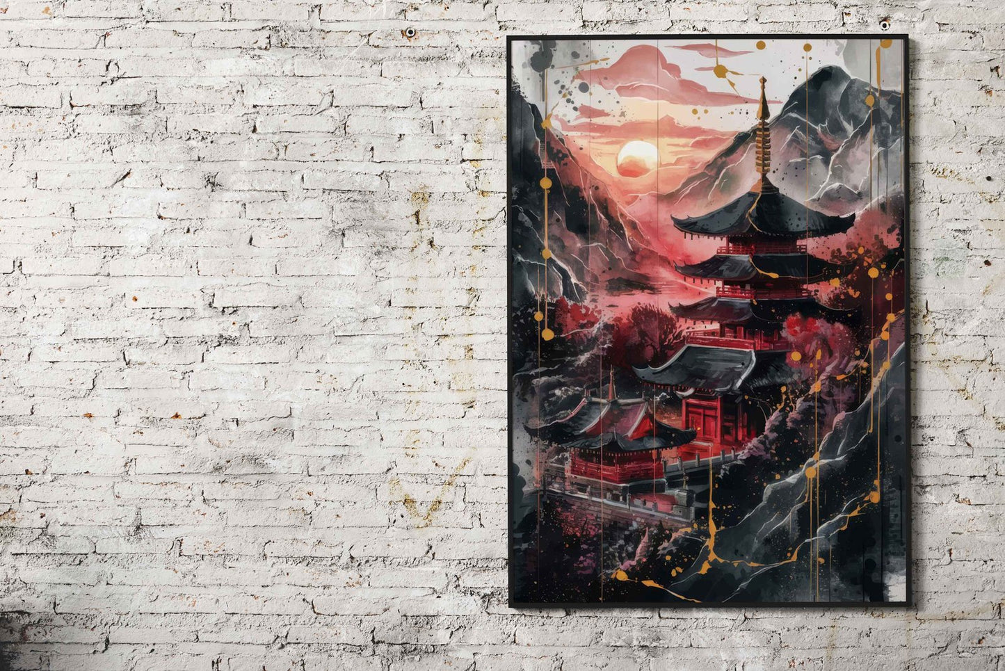 Crimson Pagoda Sunset Asian Style Poster | Wall Art for Home & Office | High-Quality Print