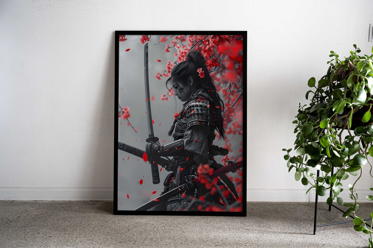 Crimson Sakura Warrior Asian Style Poster | Wall Art for Home & Office | High-Quality Print - High-Quality Visual Display