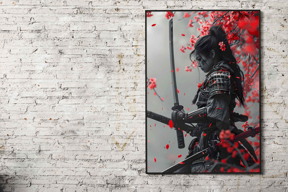 Crimson Sakura Warrior Asian Style Poster | Wall Art for Home & Office | High-Quality Print - High-Quality Visual Display