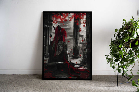 Crimson Samurai Solitude Asian Style Poster | Wall Art for Home & Office | High-Quality Print - High-Quality Visual Display