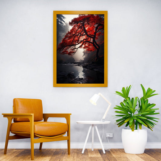 Crimson Solitude Asian Style Poster | Wall Art for Home & Office | High-Quality Print - High-Quality Visual Display