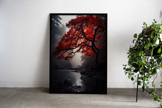 Crimson Solitude Asian Style Poster | Wall Art for Home & Office | High-Quality Print - High-Quality Visual Display