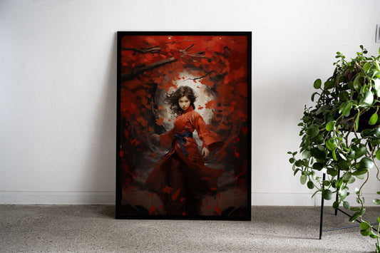 Crimson Warrior woman Asian Style Poster | Wall Art for Home & Office | High-Quality Print - High-Quality Visual Display
