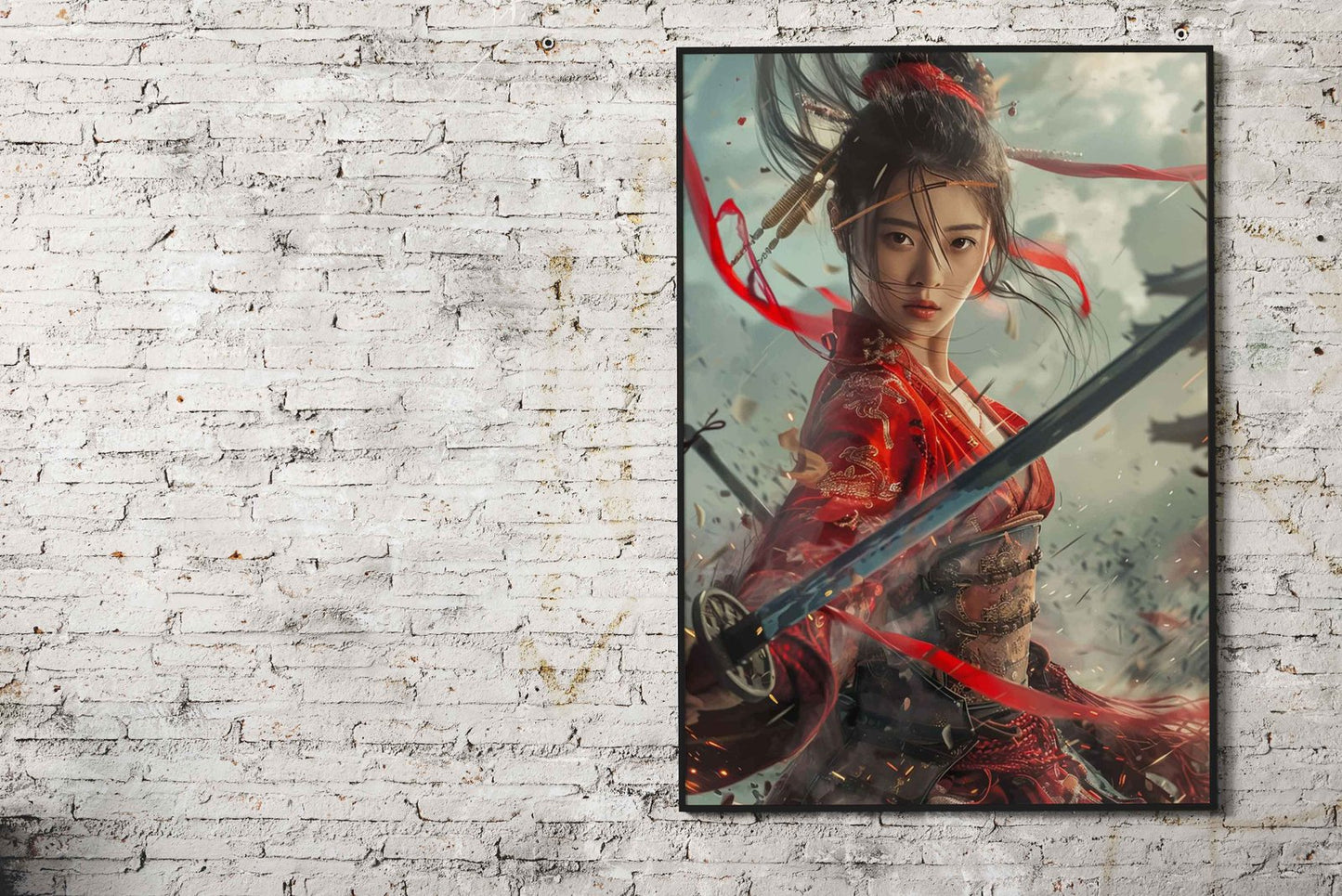 Crimson Wind Warrior Asian Style Poster | Wall Art for Home & Office | High-Quality Print