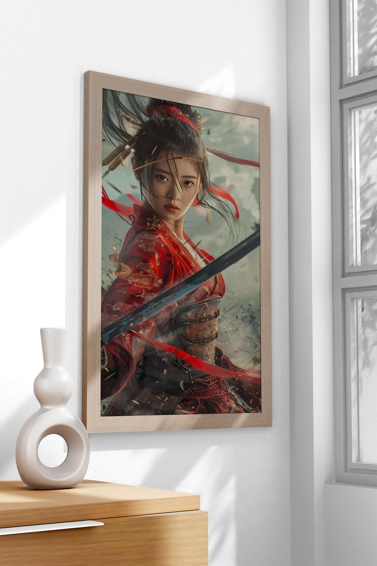 Crimson Wind Warrior Asian Style Poster | Wall Art for Home & Office | High-Quality Print