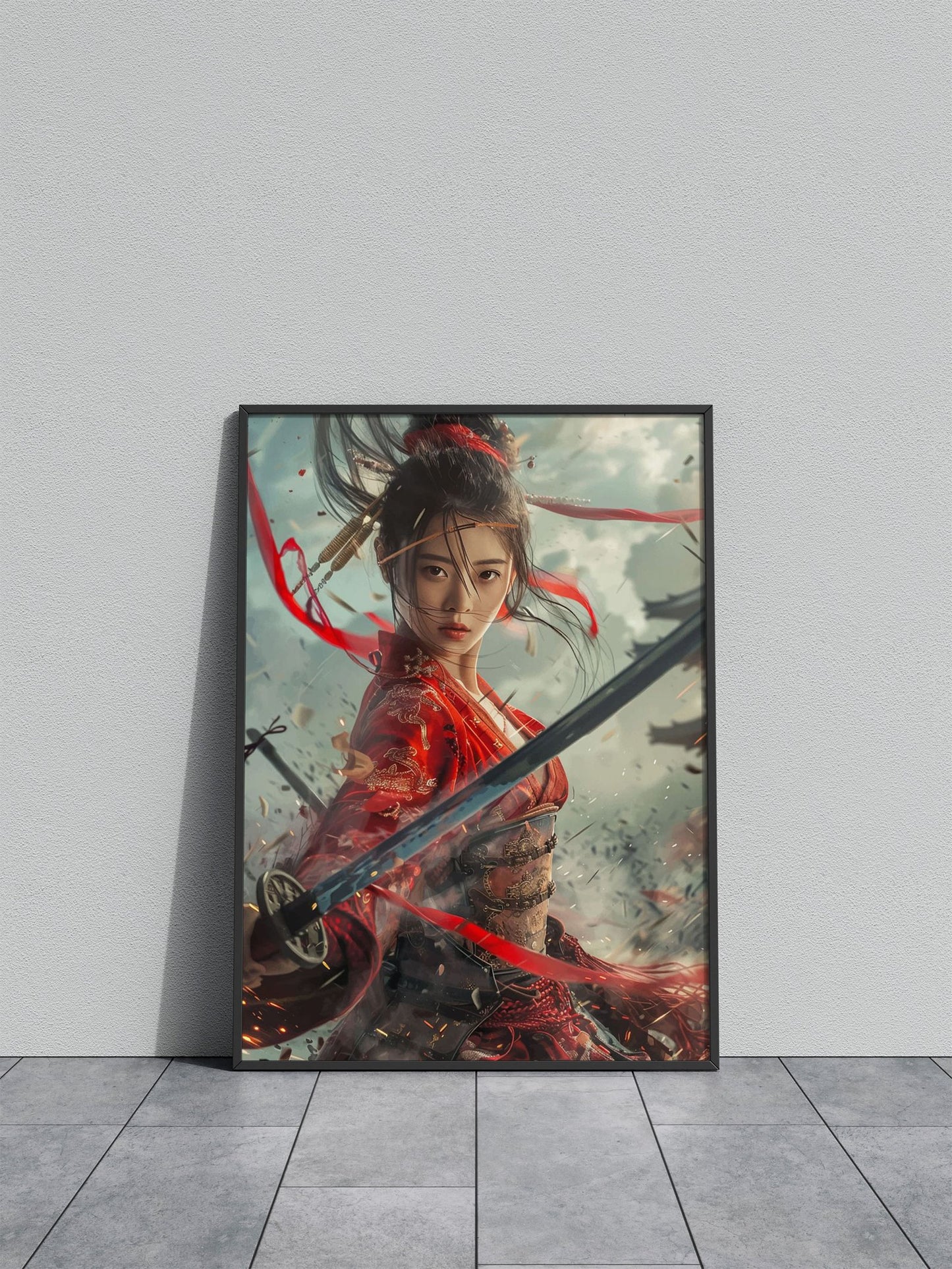 Crimson Wind Warrior Asian Style Poster | Wall Art for Home & Office | High-Quality Print