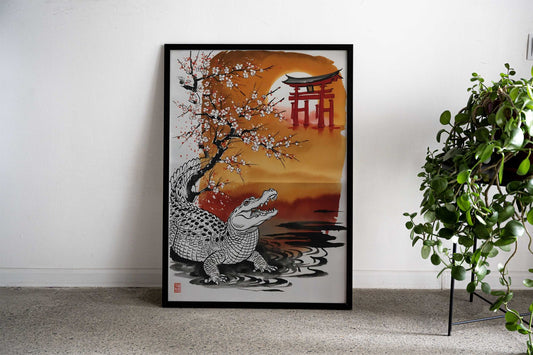 Crocodile Japan Art Asian Style Poster | Wall Art for Home & Office | High-Quality Print - High-Quality Visual Display