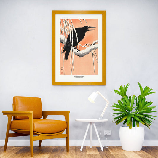 Crow On Snowy Branch Asian Style Poster | Wall Art for Home & Office | High-Quality Print - High-Quality Visual Display