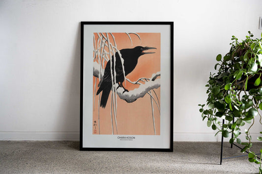Crow On Snowy Branch Asian Style Poster | Wall Art for Home & Office | High-Quality Print - High-Quality Visual Display